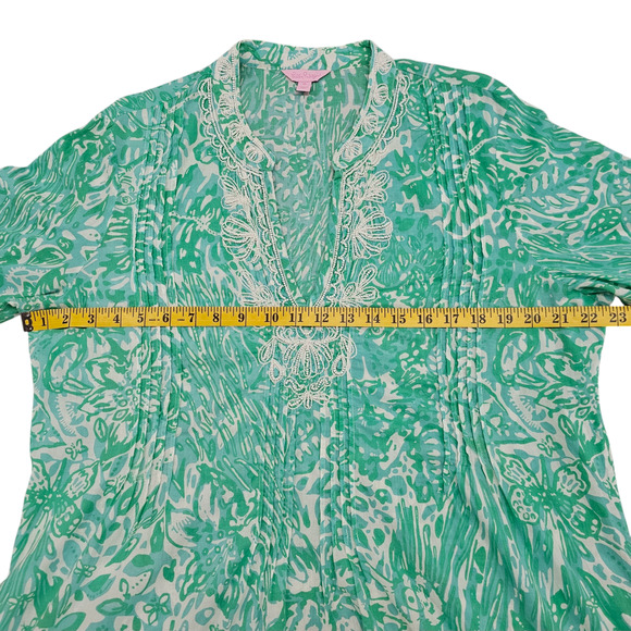 Lilly Pulitzer Tunic Top Womens XL Sarasota Beaded Bungle in the Jungle Green - Picture 11 of 12